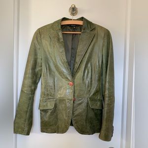 Zara- leather-blazer-olive green-small- distressed